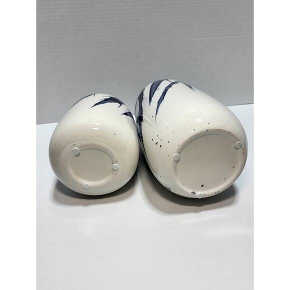 Modern Ceramic Vase Navy Blue and White Set of 2 Mantel Shelf New-open box - Picture 5 of 5